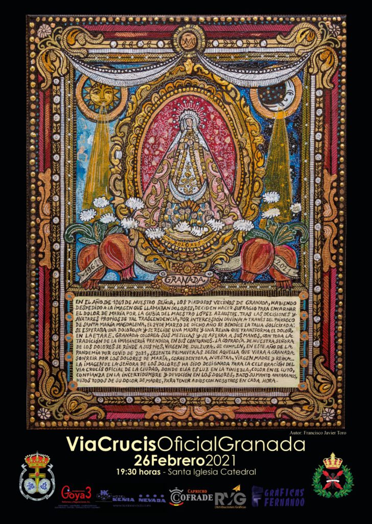 Cartel de la Cofradía de Nuestra Señora de los Dolores de Granada, para el Via Crucis Oficial de la Semana Santa de Granada del año 2019